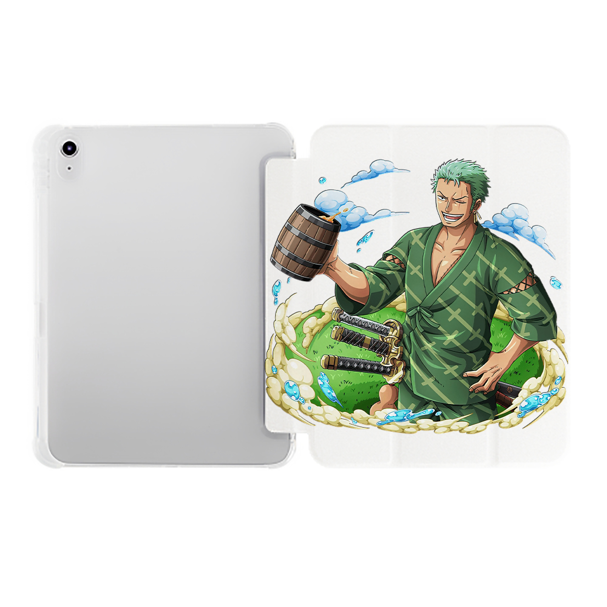 （画像用） ワンピース ロロノア・ゾロ ONE PIECE Roronoa Zoro IPad ケース ペン収納付き 三つ折りスタンド PUレザー×シリコン 対応機種9.5/10.5/10.9インチ